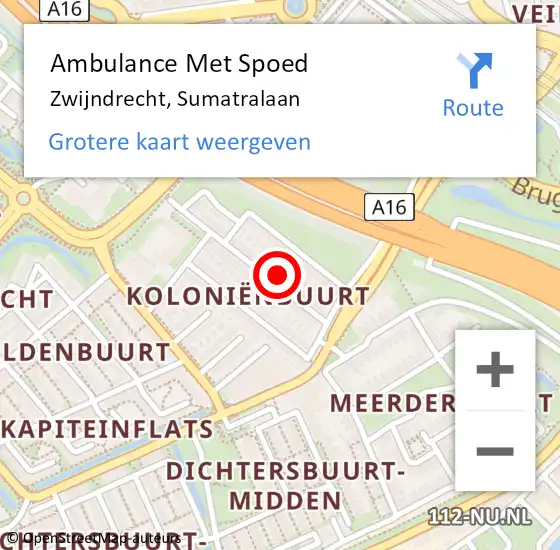 Locatie op kaart van de 112 melding: Ambulance Met Spoed Naar Zwijndrecht, Sumatralaan op 12 september 2023 22:00