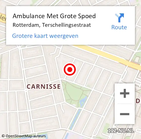 Locatie op kaart van de 112 melding: Ambulance Met Grote Spoed Naar Rotterdam, Terschellingsestraat op 12 september 2023 22:08