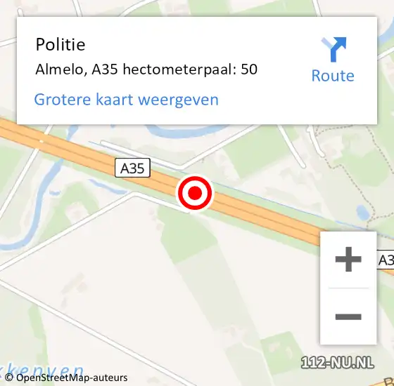 Locatie op kaart van de 112 melding: Politie Almelo, A35 hectometerpaal: 50 op 12 september 2023 22:15