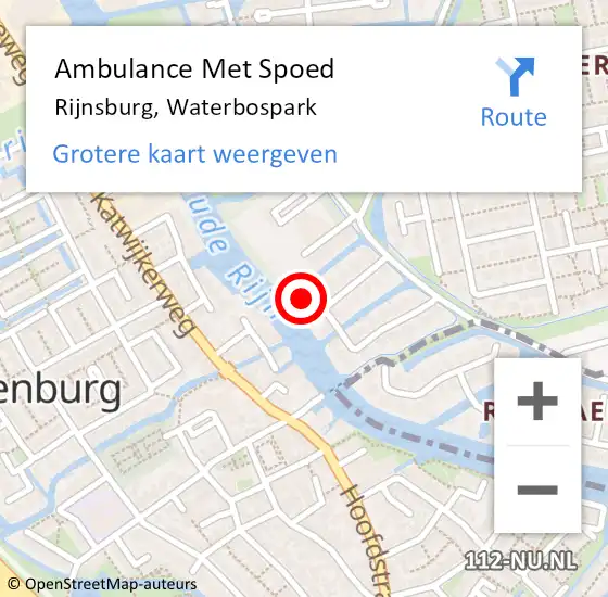 Locatie op kaart van de 112 melding: Ambulance Met Spoed Naar Rijnsburg, Waterbospark op 12 september 2023 22:25