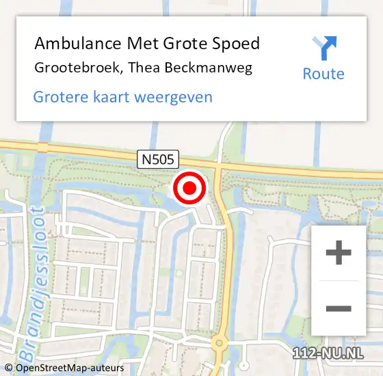 Locatie op kaart van de 112 melding: Ambulance Met Grote Spoed Naar Grootebroek, Thea Beckmanweg op 12 september 2023 22:39