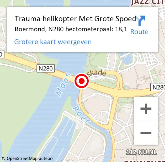 Locatie op kaart van de 112 melding: Trauma helikopter Met Grote Spoed Naar Roermond, N280 hectometerpaal: 18,1 op 12 september 2023 23:28