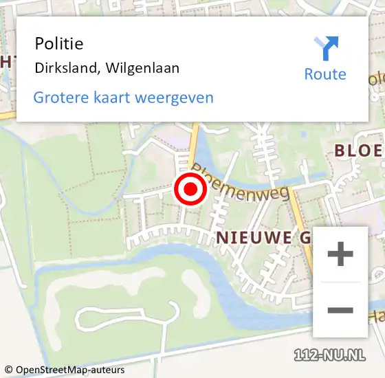 Locatie op kaart van de 112 melding: Politie Dirksland, Wilgenlaan op 12 september 2023 23:46