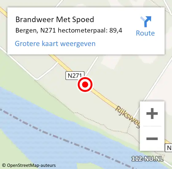 Locatie op kaart van de 112 melding: Brandweer Met Spoed Naar Bergen, N271 hectometerpaal: 89,4 op 13 september 2023 00:28