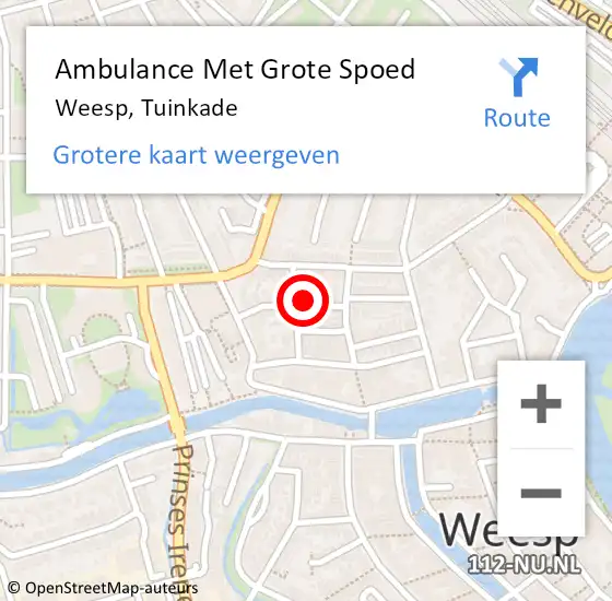 Locatie op kaart van de 112 melding: Ambulance Met Grote Spoed Naar Weesp, Tuinkade op 13 september 2023 00:59