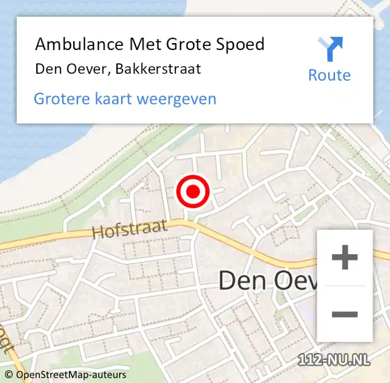 Locatie op kaart van de 112 melding: Ambulance Met Grote Spoed Naar Den Oever, Bakkerstraat op 13 september 2023 01:05