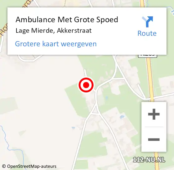 Locatie op kaart van de 112 melding: Ambulance Met Grote Spoed Naar Lage Mierde, Akkerstraat op 8 september 2014 04:28