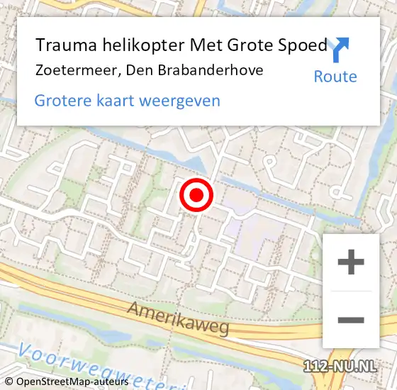 Locatie op kaart van de 112 melding: Trauma helikopter Met Grote Spoed Naar Zoetermeer, Den Brabanderhove op 13 september 2023 01:56