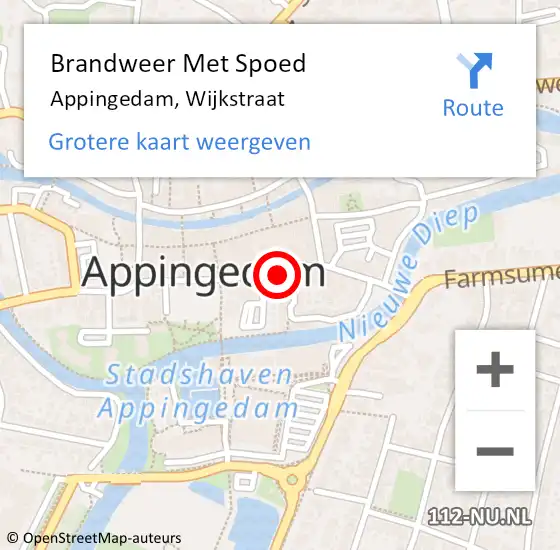 Locatie op kaart van de 112 melding: Brandweer Met Spoed Naar Appingedam, Wijkstraat op 13 september 2023 02:14