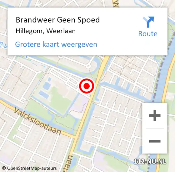 Locatie op kaart van de 112 melding: Brandweer Geen Spoed Naar Hillegom, Weerlaan op 8 september 2014 04:35