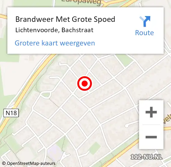 Locatie op kaart van de 112 melding: Brandweer Met Grote Spoed Naar Lichtenvoorde, Bachstraat op 13 september 2023 03:59