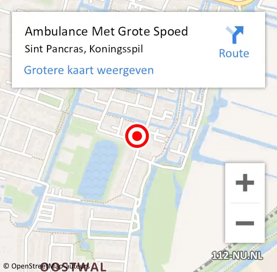 Locatie op kaart van de 112 melding: Ambulance Met Grote Spoed Naar Sint Pancras, Koningsspil op 13 september 2023 04:35