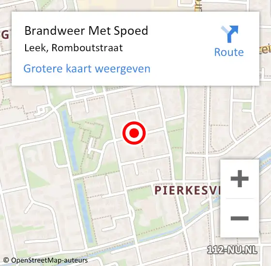 Locatie op kaart van de 112 melding: Brandweer Met Spoed Naar Leek, Romboutstraat op 13 september 2023 05:34