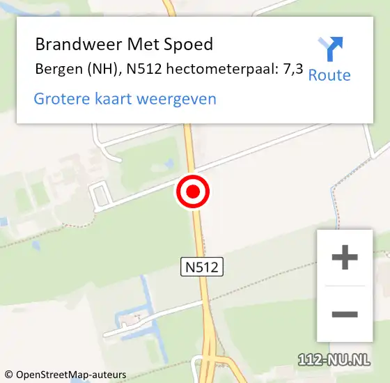 Locatie op kaart van de 112 melding: Brandweer Met Spoed Naar Bergen (NH), N512 hectometerpaal: 7,3 op 13 september 2023 06:06