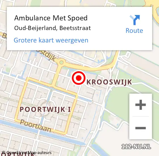 Locatie op kaart van de 112 melding: Ambulance Met Spoed Naar Oud-Beijerland, Beetsstraat op 13 september 2023 06:07