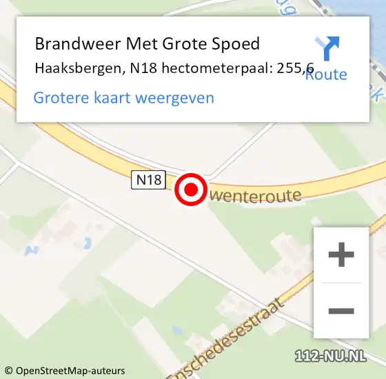 Locatie op kaart van de 112 melding: Brandweer Met Grote Spoed Naar Haaksbergen, N18 hectometerpaal: 255,6 op 13 september 2023 06:44