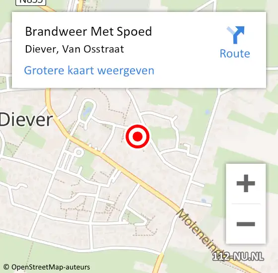 Locatie op kaart van de 112 melding: Brandweer Met Spoed Naar Diever, Van Osstraat op 13 september 2023 07:06