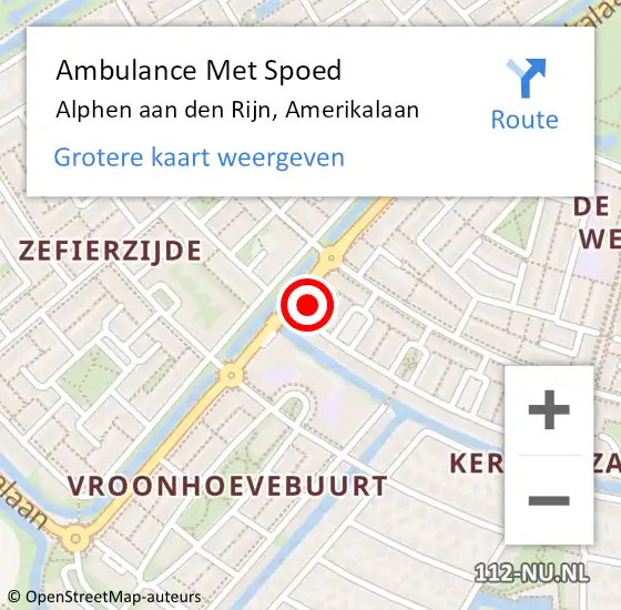 Locatie op kaart van de 112 melding: Ambulance Met Spoed Naar Alphen aan den Rijn, Amerikalaan op 13 september 2023 07:24