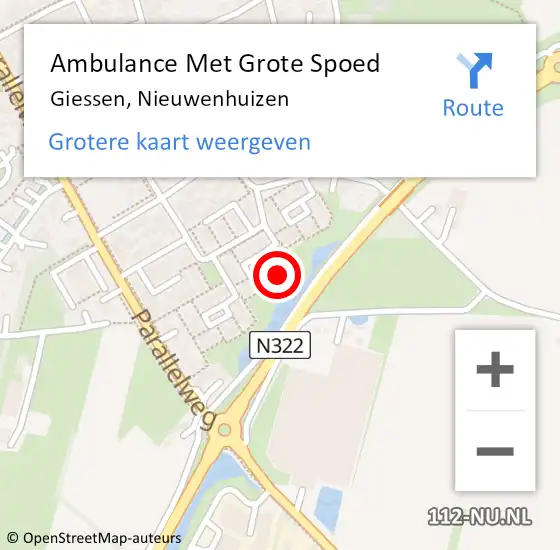 Locatie op kaart van de 112 melding: Ambulance Met Grote Spoed Naar Giessen, Nieuwenhuizen op 13 september 2023 07:47