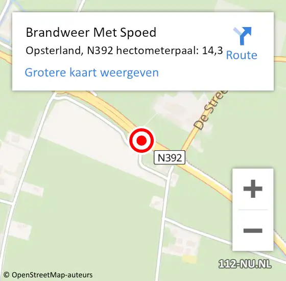 Locatie op kaart van de 112 melding: Brandweer Met Spoed Naar Opsterland, N392 hectometerpaal: 14,3 op 13 september 2023 07:48