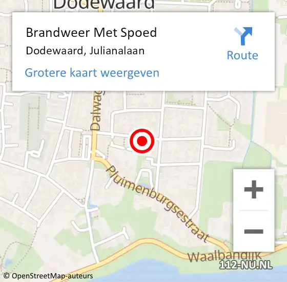 Locatie op kaart van de 112 melding: Brandweer Met Spoed Naar Dodewaard, Julianalaan op 13 september 2023 08:14