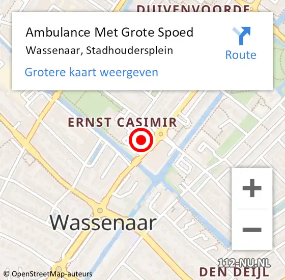 Locatie op kaart van de 112 melding: Ambulance Met Grote Spoed Naar Wassenaar, Stadhoudersplein op 13 september 2023 08:22