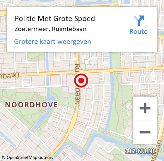 Locatie op kaart van de 112 melding: Politie Met Grote Spoed Naar Zoetermeer, Ruimtebaan op 13 september 2023 08:32