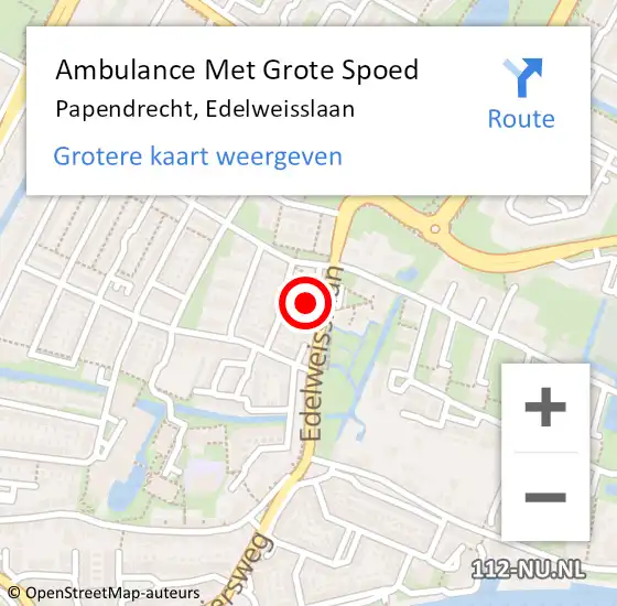 Locatie op kaart van de 112 melding: Ambulance Met Grote Spoed Naar Papendrecht, Edelweisslaan op 13 september 2023 08:36