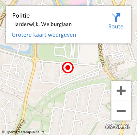 Locatie op kaart van de 112 melding: Politie Harderwijk, Weiburglaan op 13 september 2023 08:54