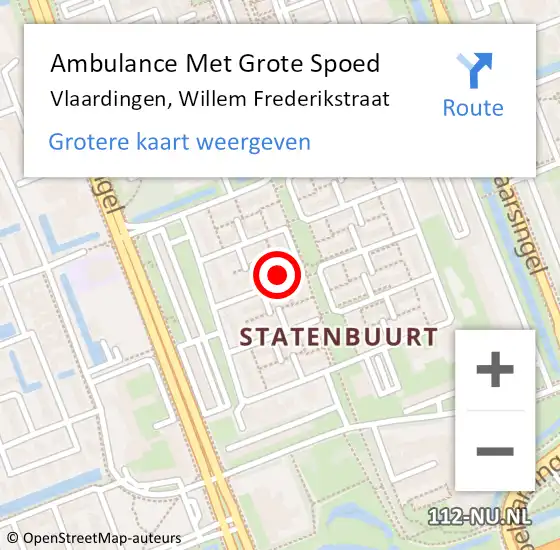 Locatie op kaart van de 112 melding: Ambulance Met Grote Spoed Naar Vlaardingen, Willem Frederikstraat op 13 september 2023 09:05