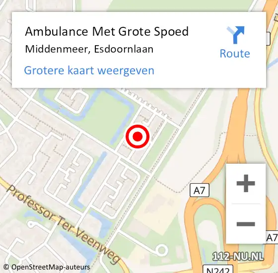 Locatie op kaart van de 112 melding: Ambulance Met Grote Spoed Naar Middenmeer, Esdoornlaan op 13 september 2023 09:06