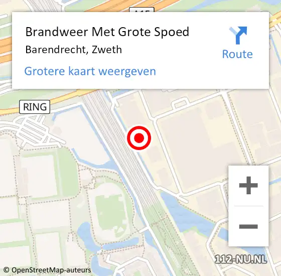 Locatie op kaart van de 112 melding: Brandweer Met Grote Spoed Naar Barendrecht, Zweth op 13 september 2023 09:10