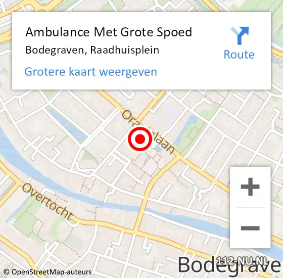 Locatie op kaart van de 112 melding: Ambulance Met Grote Spoed Naar Bodegraven, Raadhuisplein op 13 september 2023 09:30