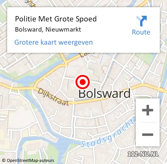Locatie op kaart van de 112 melding: Politie Met Grote Spoed Naar Bolsward, Nieuwmarkt op 13 september 2023 09:36