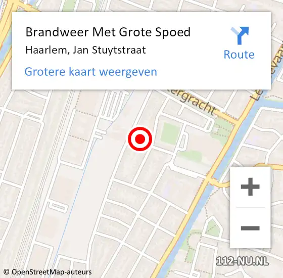 Locatie op kaart van de 112 melding: Brandweer Met Grote Spoed Naar Haarlem, Jan Stuytstraat op 13 september 2023 09:41