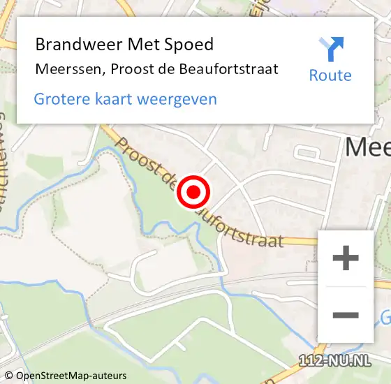 Locatie op kaart van de 112 melding: Brandweer Met Spoed Naar Meerssen, Proost de Beaufortstraat op 13 september 2023 09:50