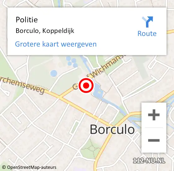 Locatie op kaart van de 112 melding: Politie Borculo, Koppeldijk op 13 september 2023 09:50