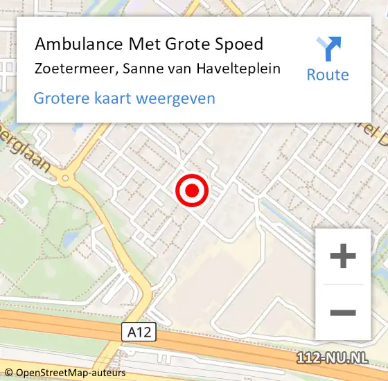 Locatie op kaart van de 112 melding: Ambulance Met Grote Spoed Naar Zoetermeer, Sanne van Havelteplein op 13 september 2023 09:51