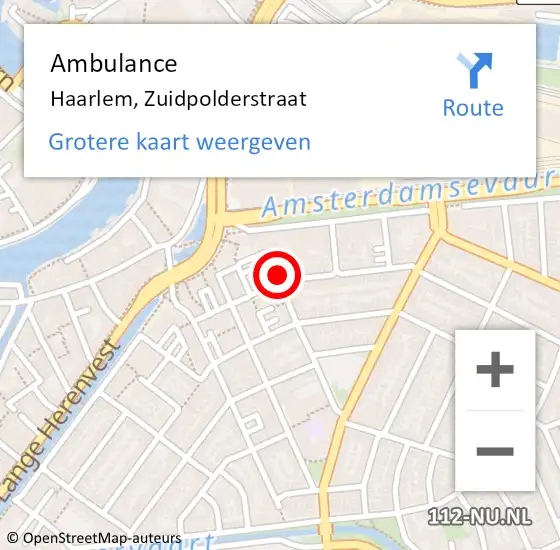 Locatie op kaart van de 112 melding: Ambulance Haarlem, Zuidpolderstraat op 13 september 2023 09:53