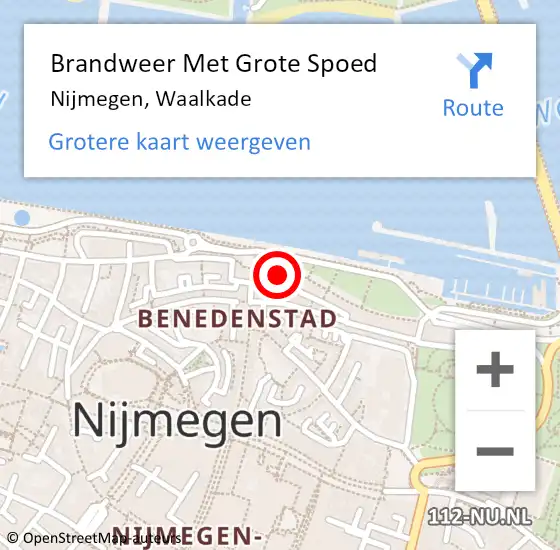 Locatie op kaart van de 112 melding: Brandweer Met Grote Spoed Naar Nijmegen, Waalkade op 13 september 2023 10:23