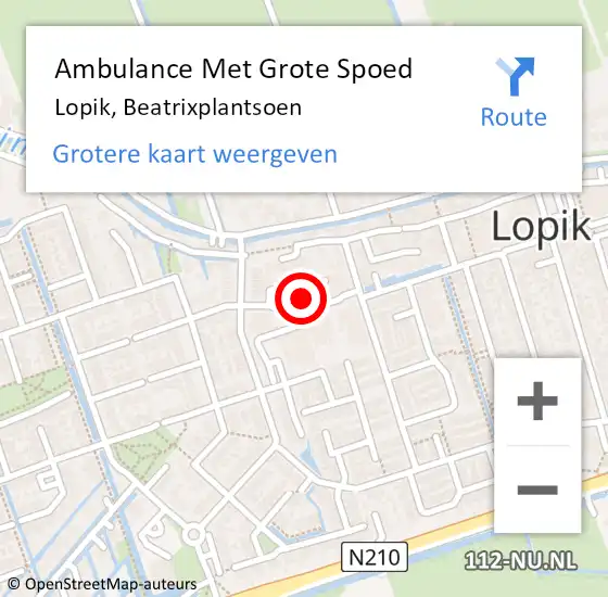 Locatie op kaart van de 112 melding: Ambulance Met Grote Spoed Naar Lopik, Beatrixplantsoen op 13 september 2023 10:29