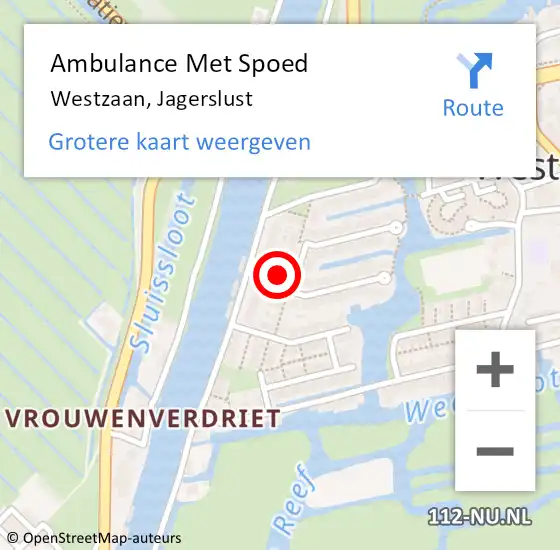 Locatie op kaart van de 112 melding: Ambulance Met Spoed Naar Westzaan, Jagerslust op 13 september 2023 10:44