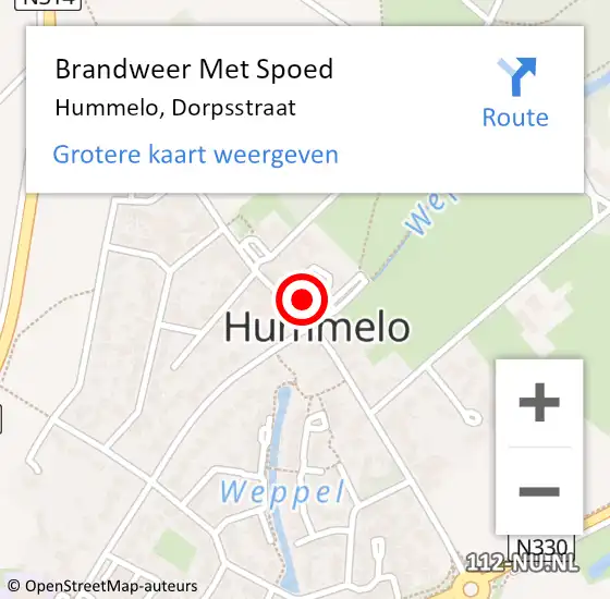 Locatie op kaart van de 112 melding: Brandweer Met Spoed Naar Hummelo, Dorpsstraat op 13 september 2023 10:52