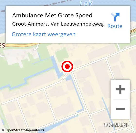 Locatie op kaart van de 112 melding: Ambulance Met Grote Spoed Naar Groot-Ammers, Van Leeuwenhoekweg op 13 september 2023 11:36