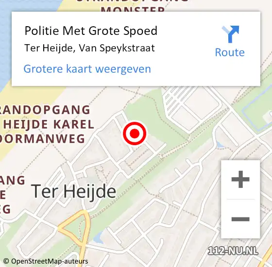 Locatie op kaart van de 112 melding: Politie Met Grote Spoed Naar Ter Heijde, Van Speykstraat op 13 september 2023 11:38