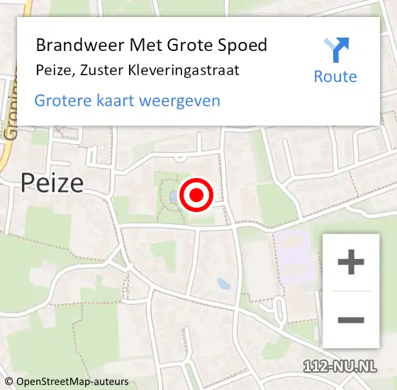 Locatie op kaart van de 112 melding: Brandweer Met Grote Spoed Naar Peize, Zuster Kleveringastraat op 13 september 2023 12:07