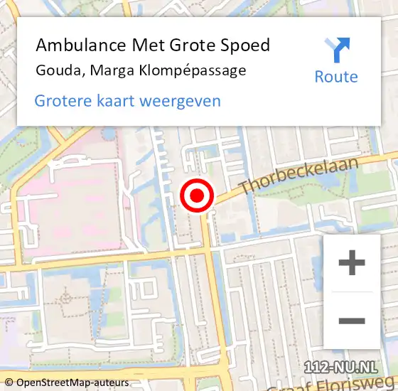 Locatie op kaart van de 112 melding: Ambulance Met Grote Spoed Naar Gouda, Marga Klompépassage op 13 september 2023 12:18