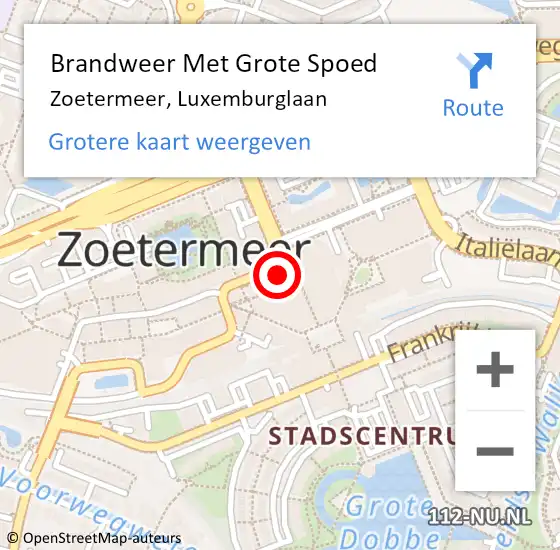 Locatie op kaart van de 112 melding: Brandweer Met Grote Spoed Naar Zoetermeer, Luxemburglaan op 13 september 2023 12:27