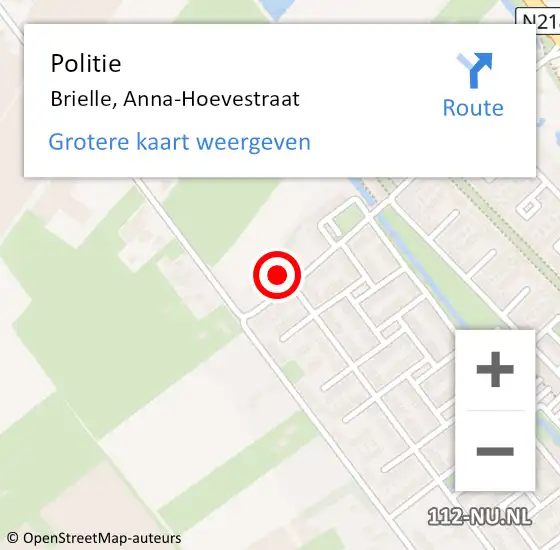 Locatie op kaart van de 112 melding: Politie Brielle, Anna-Hoevestraat op 13 september 2023 12:28