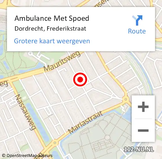 Locatie op kaart van de 112 melding: Ambulance Met Spoed Naar Dordrecht, Frederikstraat op 13 september 2023 13:04